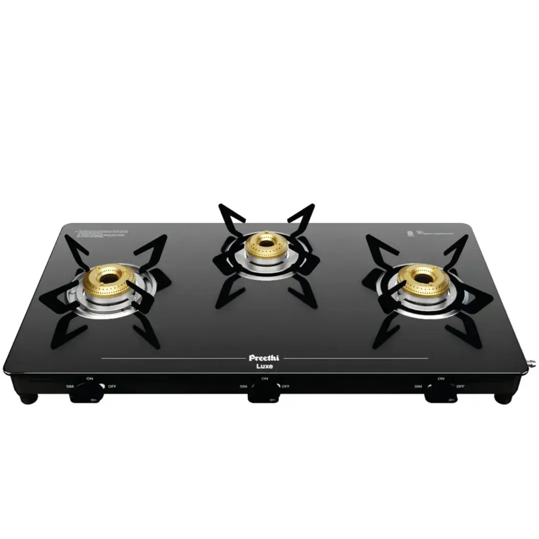 Preethi Luxe Glass Top 3B Black - Gas Stove