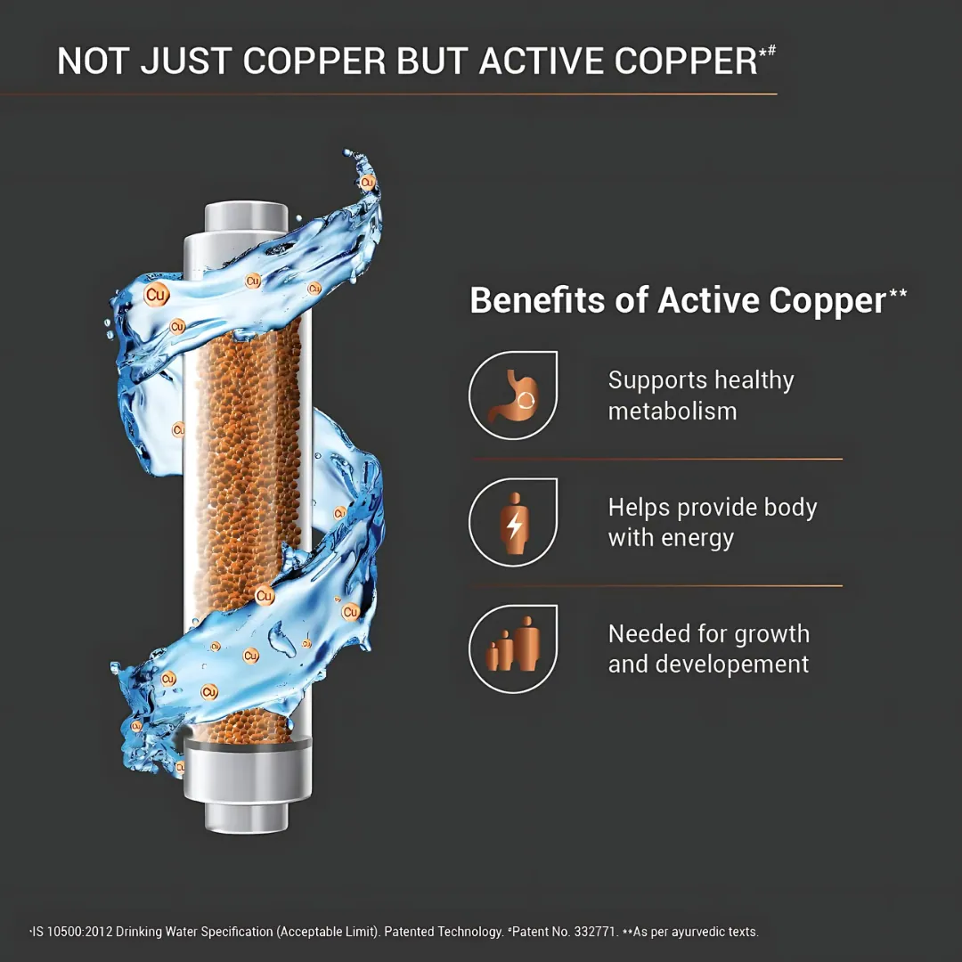Aquaguard Neo Copper RO+UV + TA Adjuster Copper Water Purifier Black 6 Ltr
