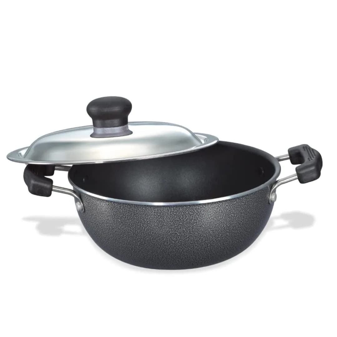 Prestige Omega Select Plus Non-Stick Aluminium Kadai 20 CM With SS Lid (Black)