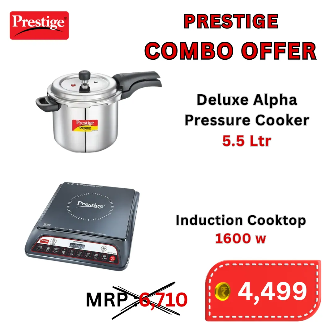 Prestige Combo Offer( Prestige Deluxe Alpha Svachh Stainless Steel Pressure Cooker & Prestige Pic 20 WIZ Induction Cooktop )