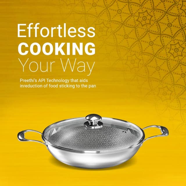 Preethi Diva Triply Stainless Steel Kadai 20 CM Silver