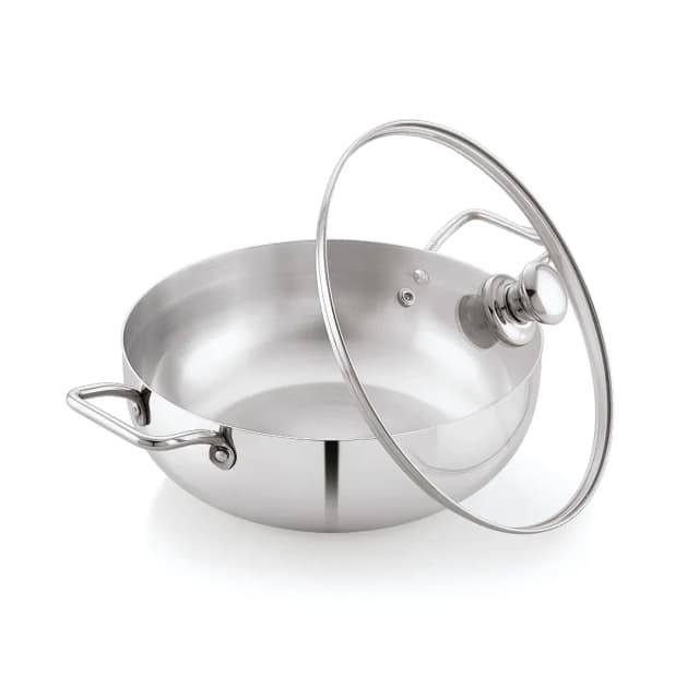 Sonu Stainless Steel Cuisino Plain Kadai With Glass Lid 20 CM
