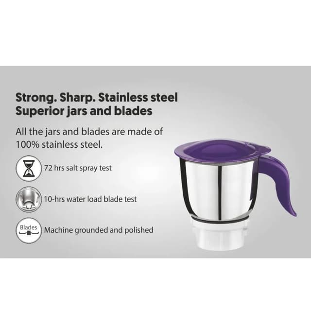 Preethi Crown 500 W Mixie White & Purple 3 Jars (MG-205)